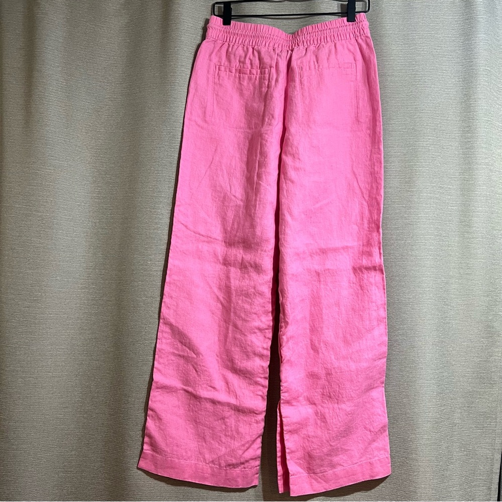 Athleta Retreat 100% Linen Wide Leg Pants Pink Side Slit Resortwear Small Petite - Picture 2 of 13